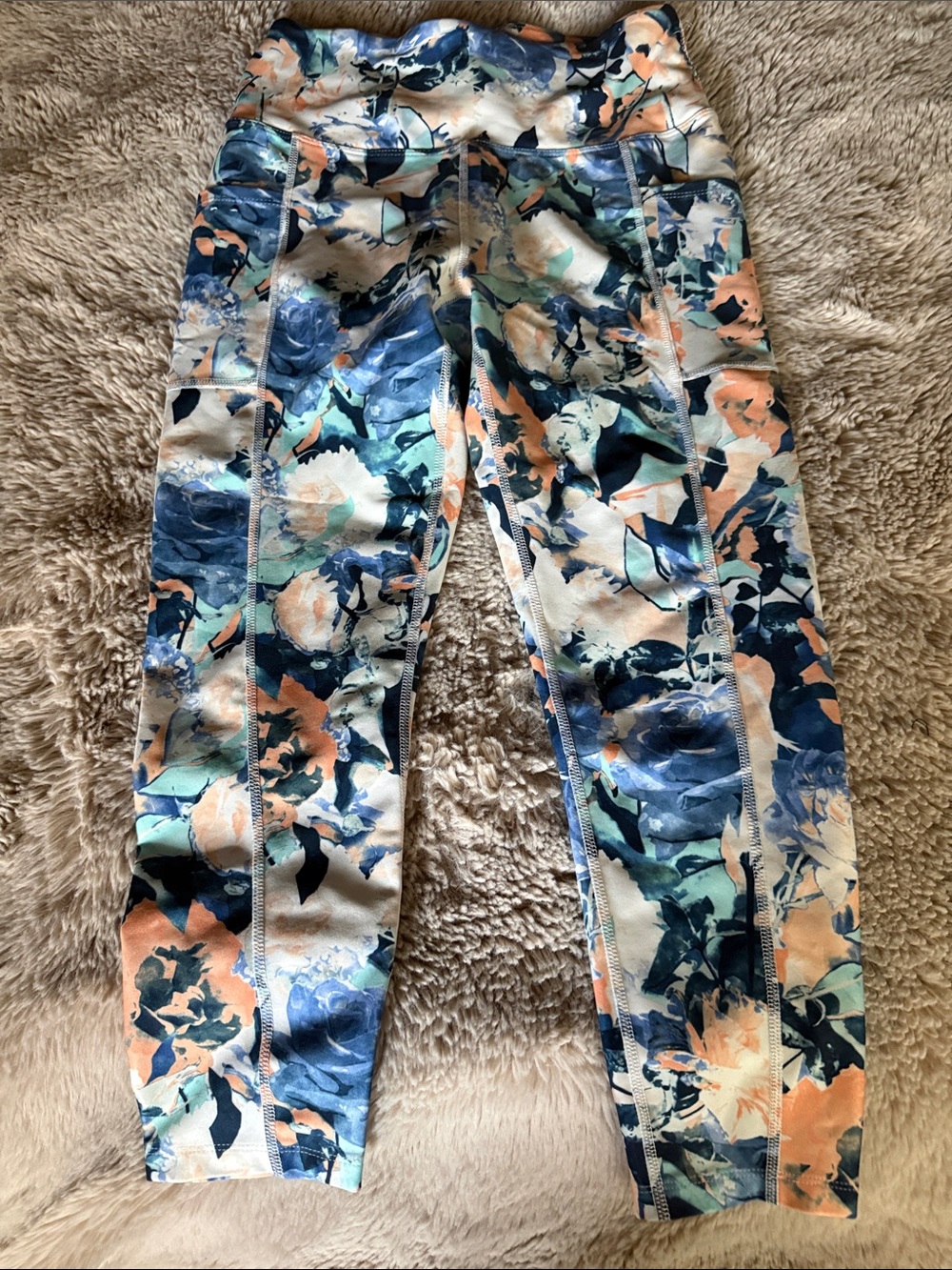 Source Unknown Floral Print Active Capri Pants in Blue, Peach, Mint, Navy